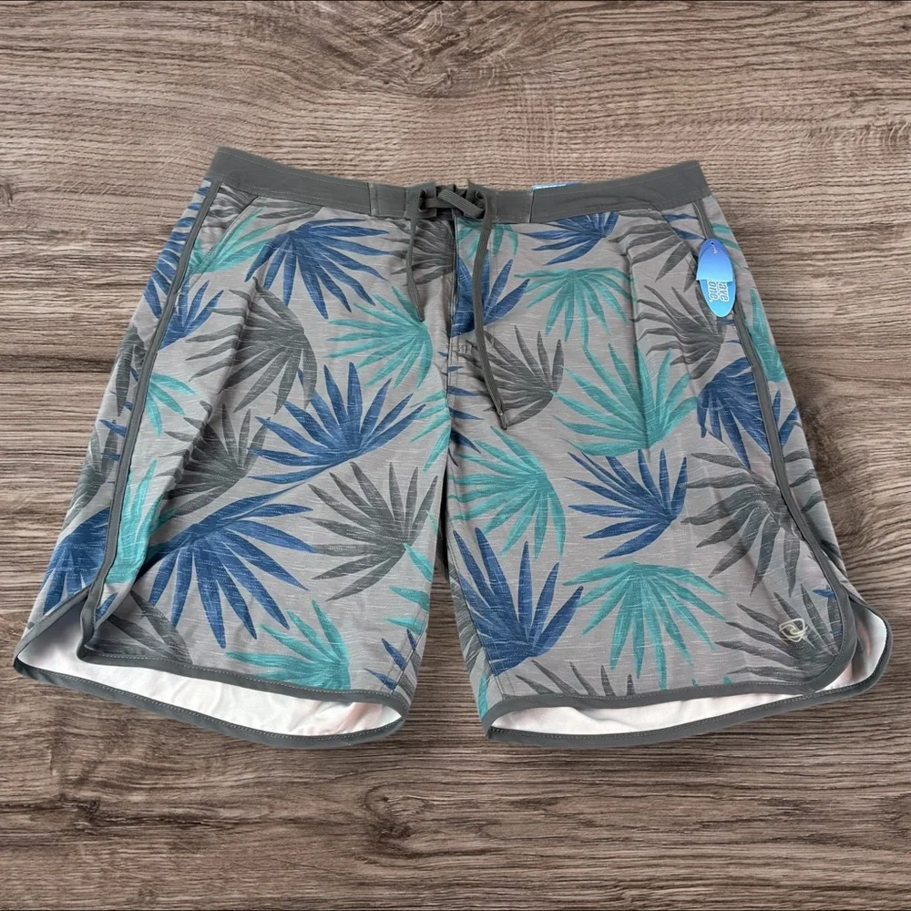 Wave Zone Swim Trunks 42 Blue Palm Board Shorts liner Mens Pockets NWT (798)